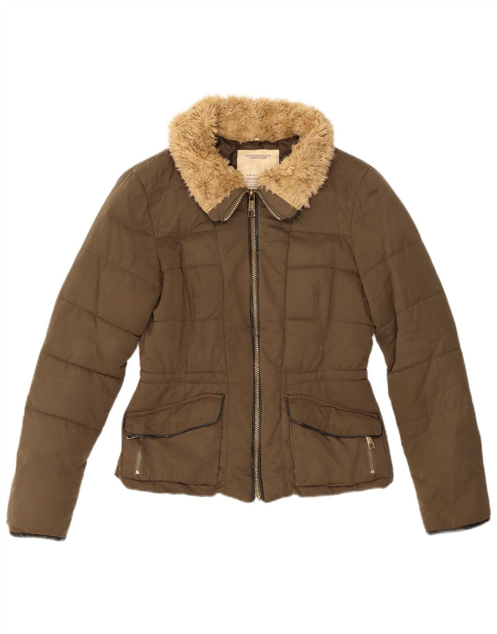 Jaqueta acolchoada feminina Zara UK 6 XS Caqui