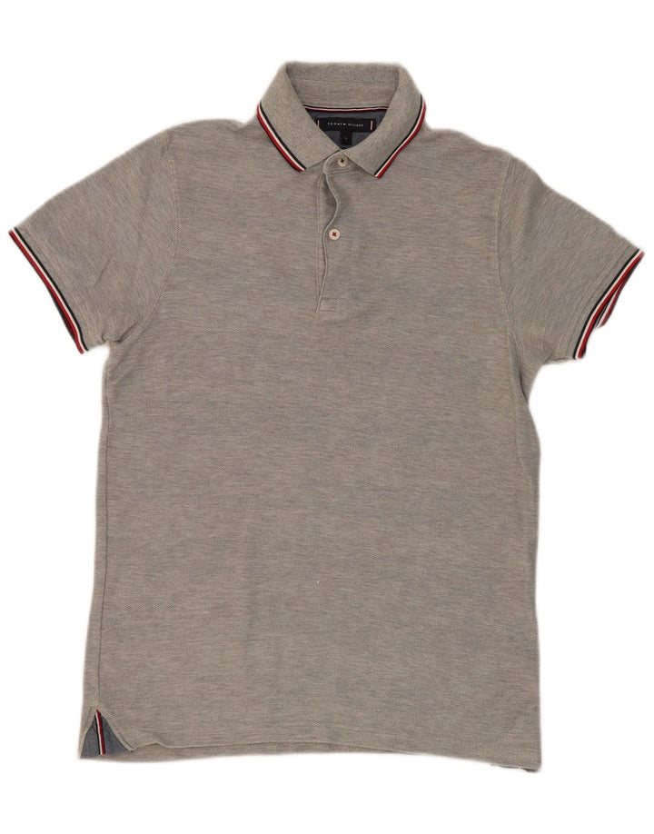 Camisa polo masculina TOMMY HILFIGER pequena algodão cinza