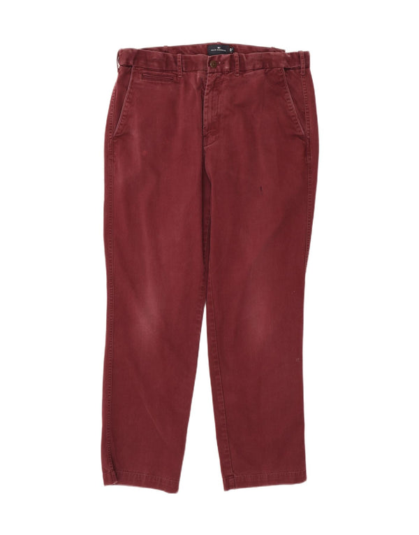 Calça chino reta masculina Marks & Spencer Blue Harbor W36 L31 Borgonha