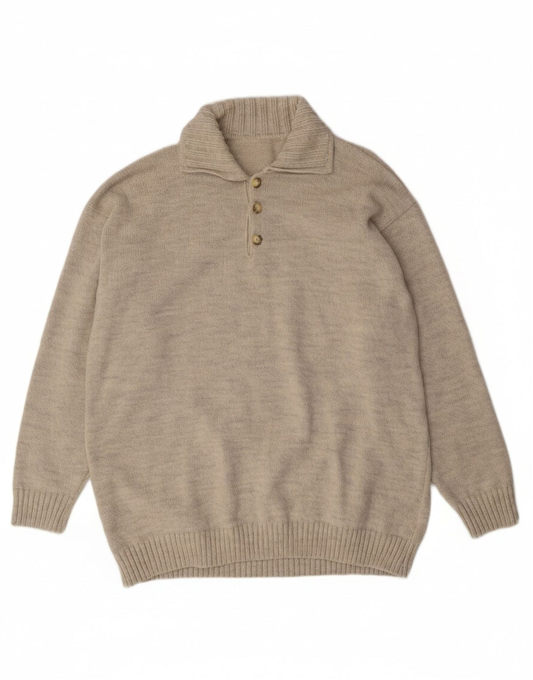Suéter masculino VINTAGE com gola polo 2XL lã bege