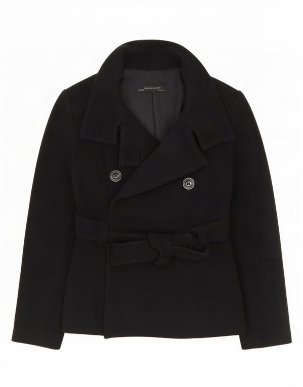 Casaco feminino Zara Pea Coat UK 12 lã preta média