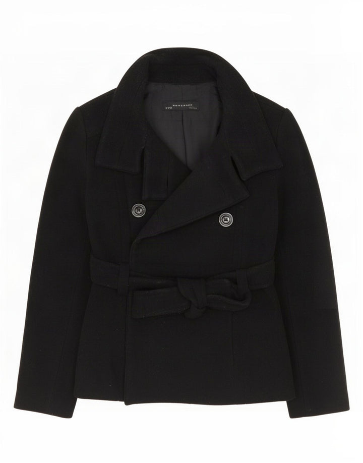 Casaco feminino Zara Pea Coat UK 12 lã preta média