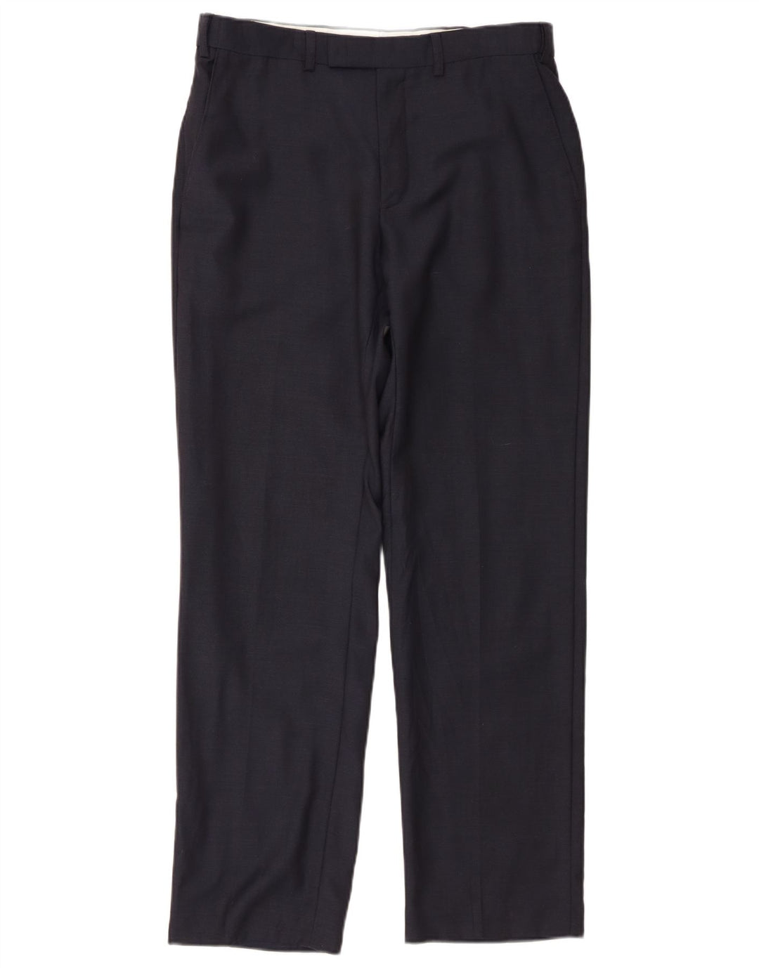 Calça masculina de terno reto Marks & Spencer W32 L31 lã azul marinho