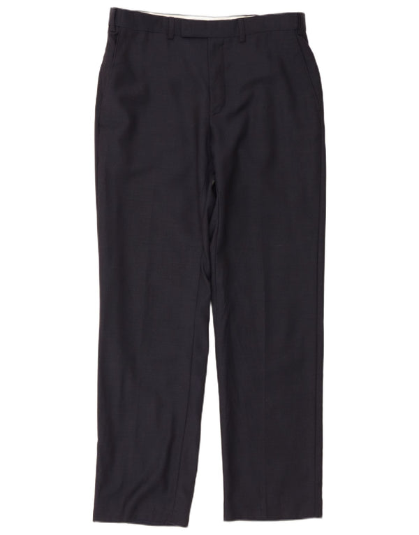 Calça masculina de terno reto Marks & Spencer W32 L31 lã azul marinho
