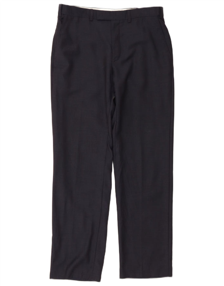 Calça masculina de terno reto Marks & Spencer W32 L31 lã azul marinho