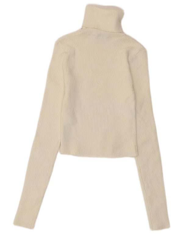 Zara Suéter feminino cropped com gola redonda Reino Unido 12 viscose branca média