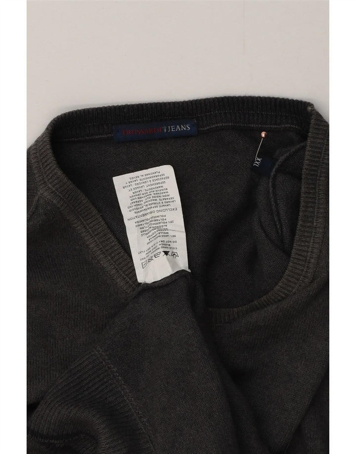 TRUSSARDI JEANS Suéter masculino com gola redonda 2XL lã cinza