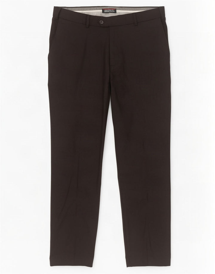 Calça masculina de terno reto Marks & Spencer sob medida W38 L31 lã preta