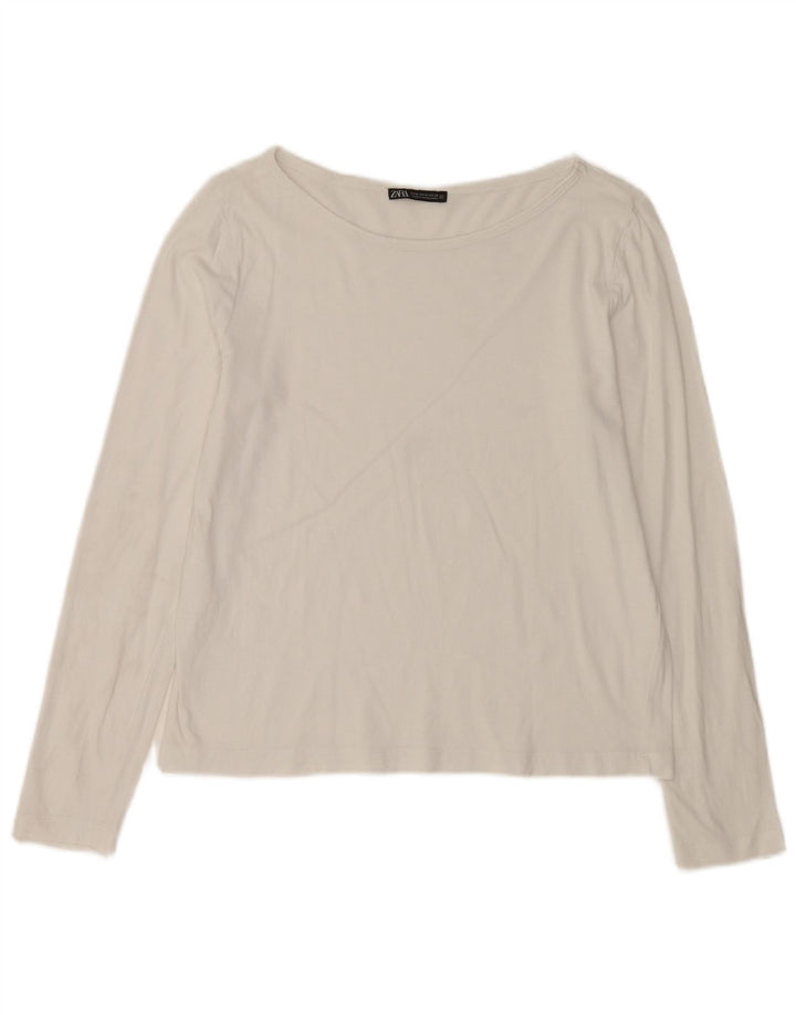 Top feminino Zara manga comprida UK 14 médio branco