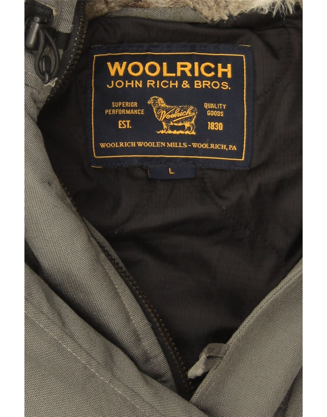 Jaqueta corta-vento masculina Woolrich com capuz UK 40 grande cinza