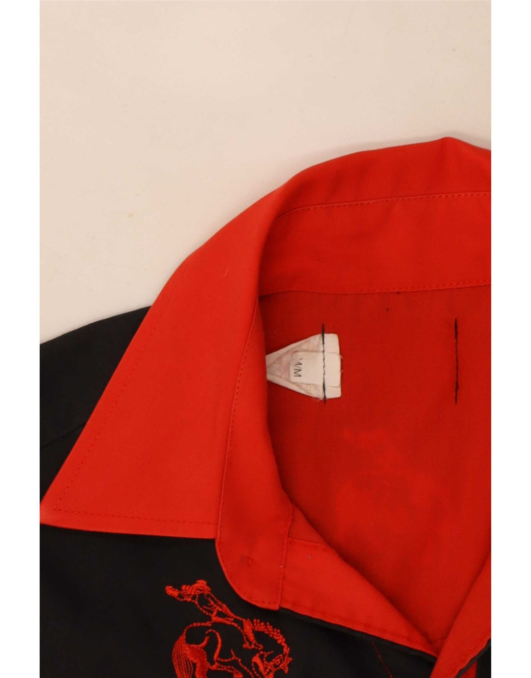 Camisa ocidental masculina vintage de poliéster colorblock vermelho médio