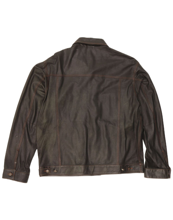 Jaqueta de couro masculina vintage IT 52 XL preta