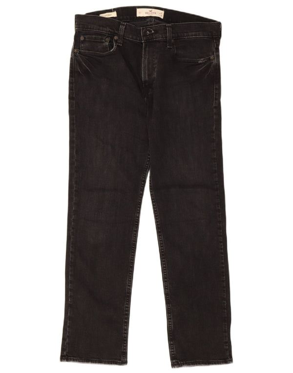 Hollister Mens Slim Straight Jeans W32 L30 Algodão Preto