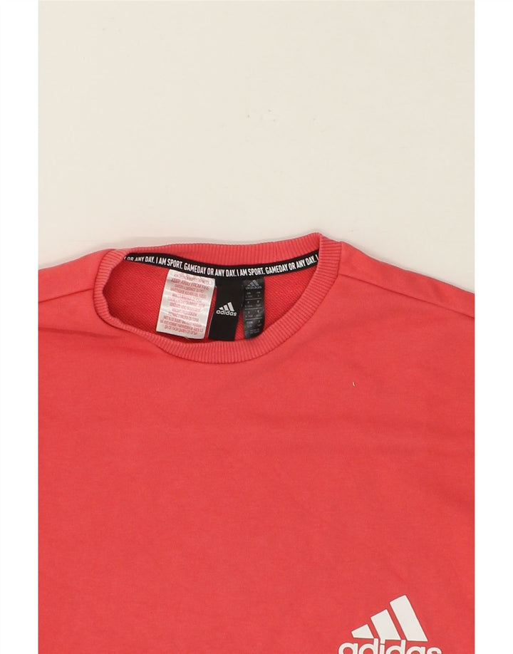 ADIDAS Girls Graphic Sweatshirt Jumper 9-10 Years Pink Cotton Vintage Adidas and Second-Hand Adidas from Messina Hembry 