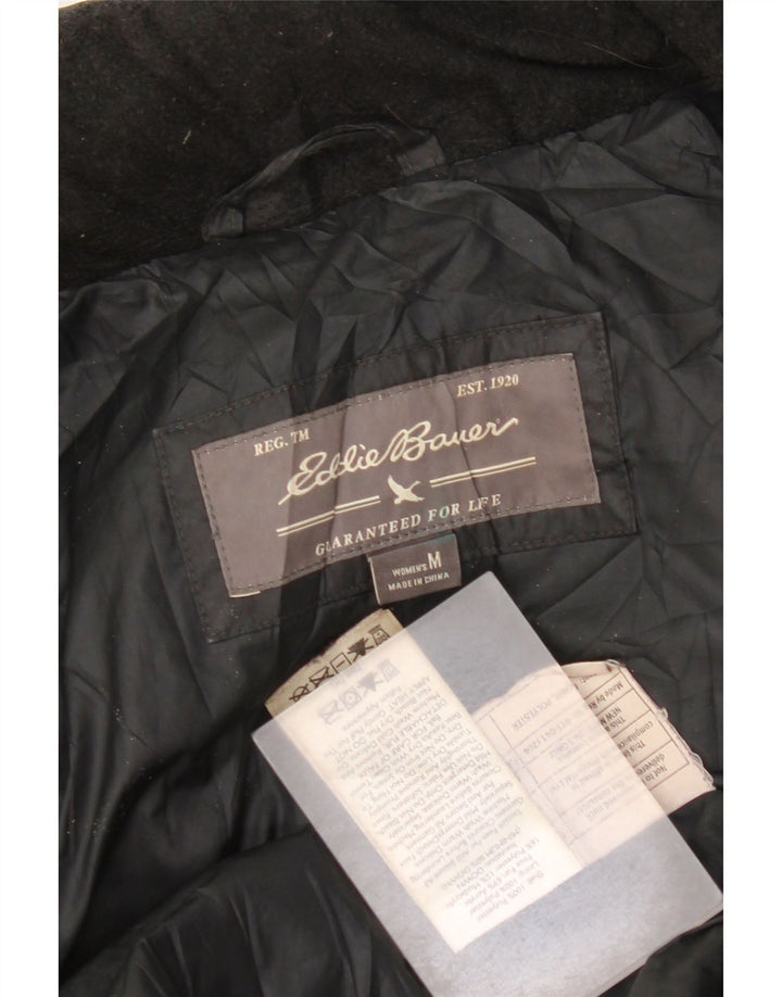 Casaco acolchoado com capuz feminino Eddie Bauer UK 14 poliéster preto médio