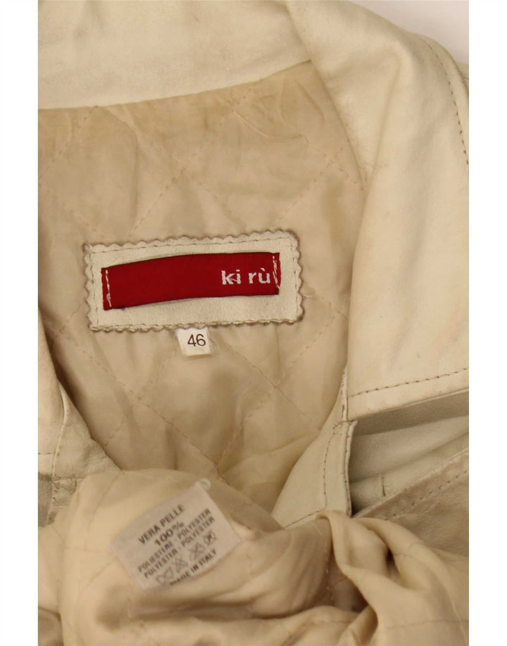 Casaco de couro feminino vintage IT 46 grande bege
