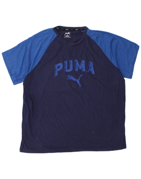 Camiseta gráfica masculina Puma Top 2XL azul marinho algodão colorblock