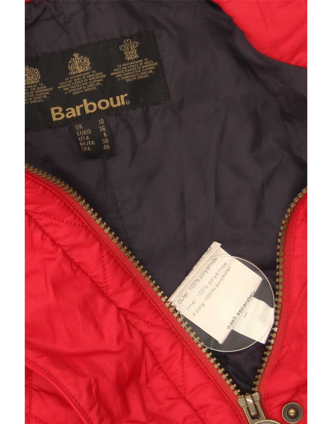 Jaqueta acolchoada feminina Barbour UK 10 pequena poliamida vermelha