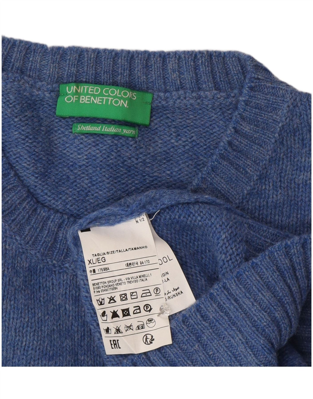 Suéter feminino Benetton com gola redonda UK 18 XL lã azul