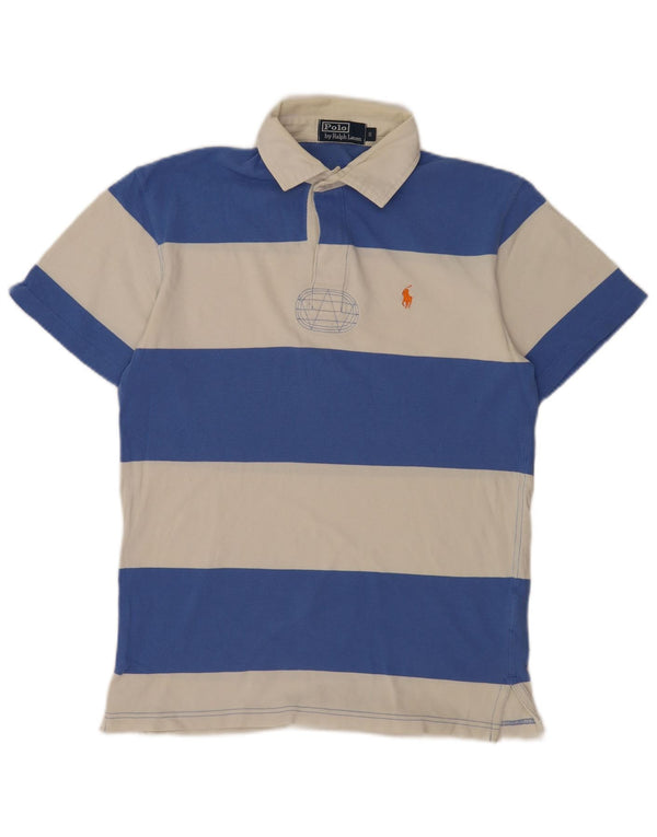 Camisa polo masculina Polo Ralph Lauren pequena listrada azul de algodão