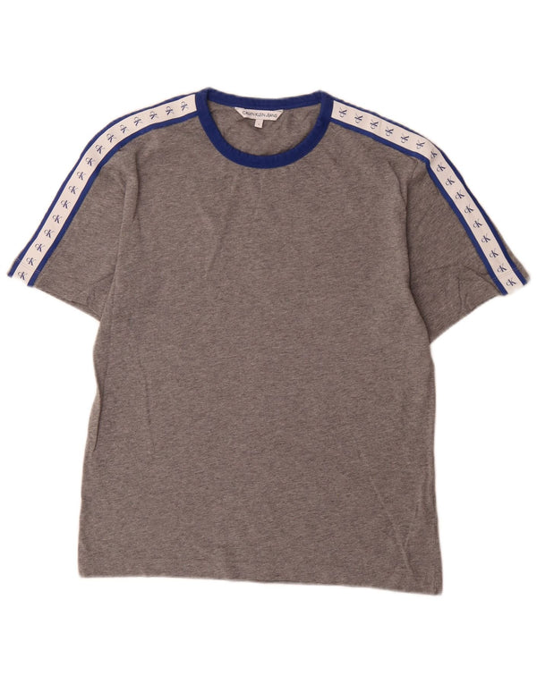 Calvin Klein Jeans Camiseta masculina gráfica top pequeno cinza colorblock algodão