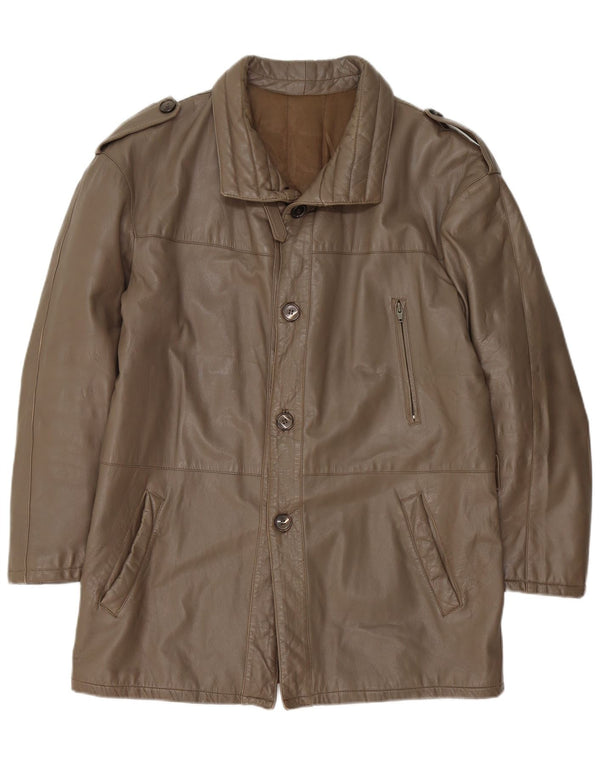 Jaqueta de couro militar masculina vintage IT 52 XL marrom