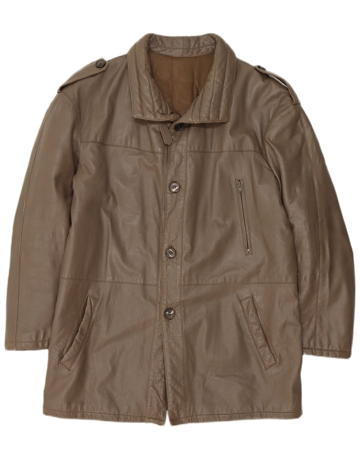 Jaqueta de couro militar masculina vintage IT 52 XL marrom
