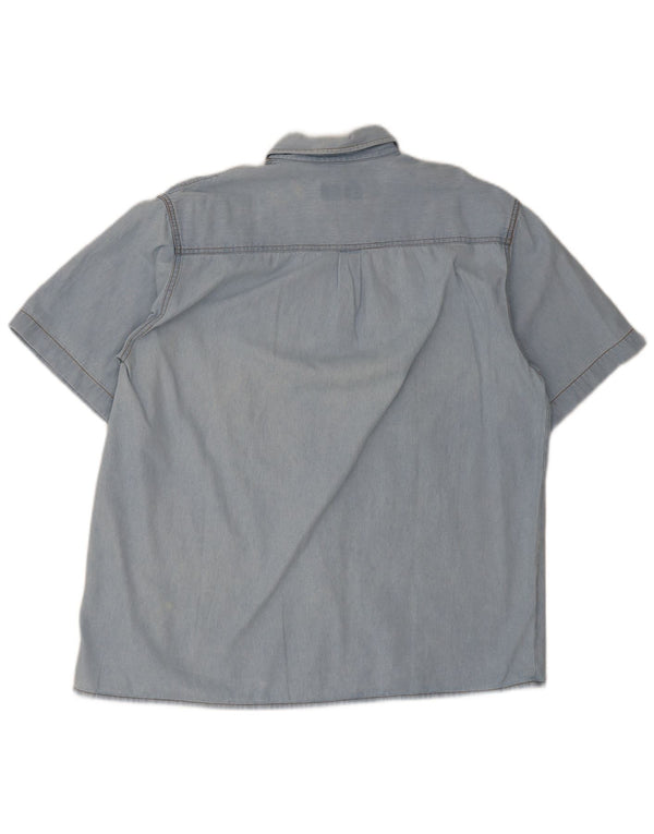 Camisa jeans de manga curta masculina duty free grande algodão azul
