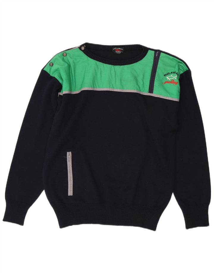 Suéter masculino Paul & Shark com zíper e gola em lã virgem azul marinho médio