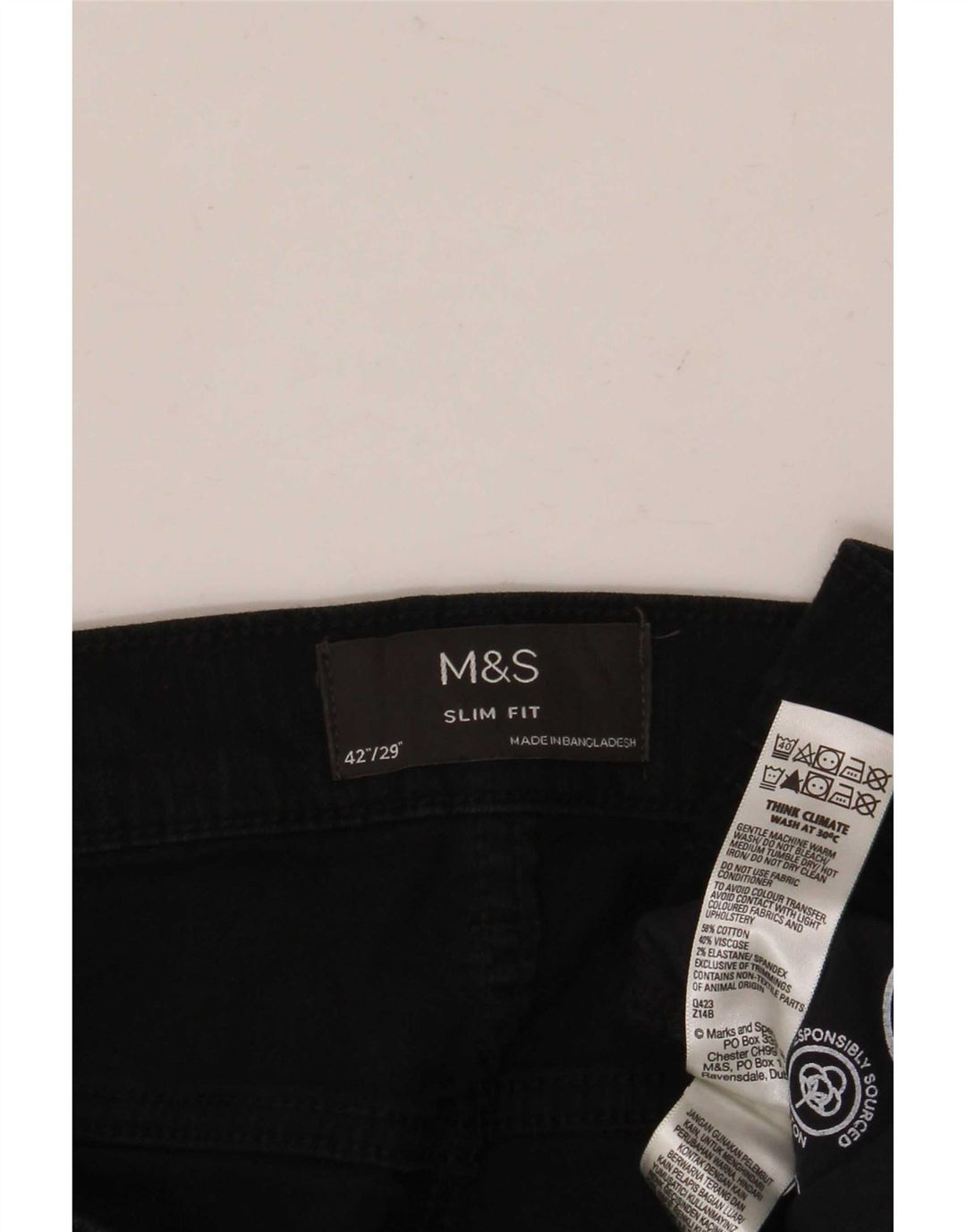 Calça Jeans Slim Masculina Marks & Spencer W42 L29 Algodão Preto