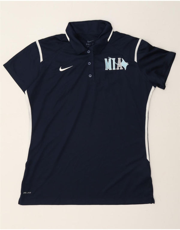 Camisa polo feminina Nike Dri Fit Graphic UK 16 grande bloco colorido azul marinho
