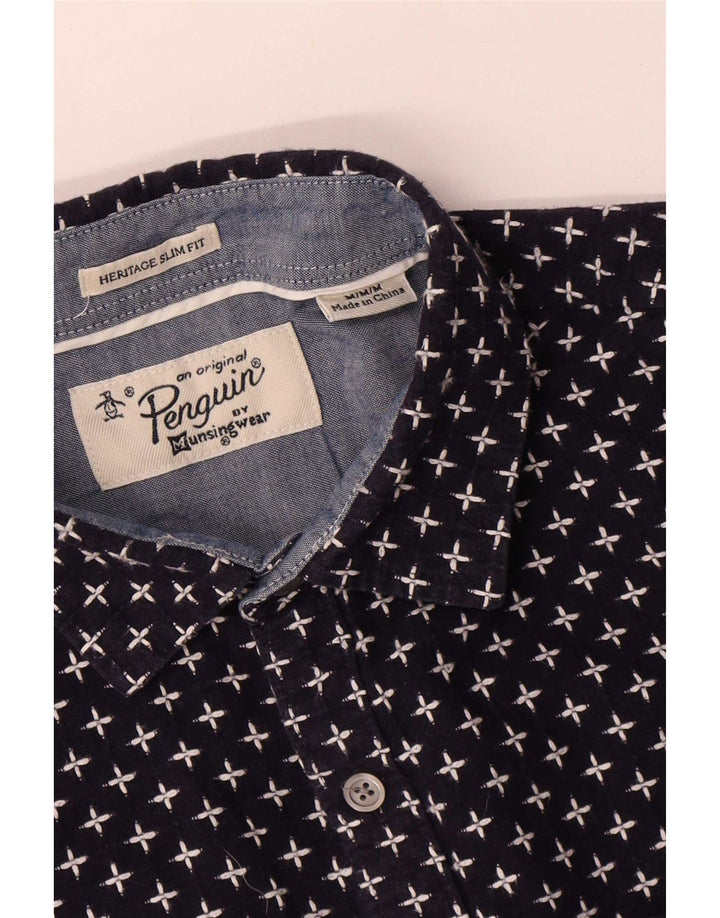 Camisa masculina Penguin Heritage Abstract Pattern Slim Fit azul marinho médio