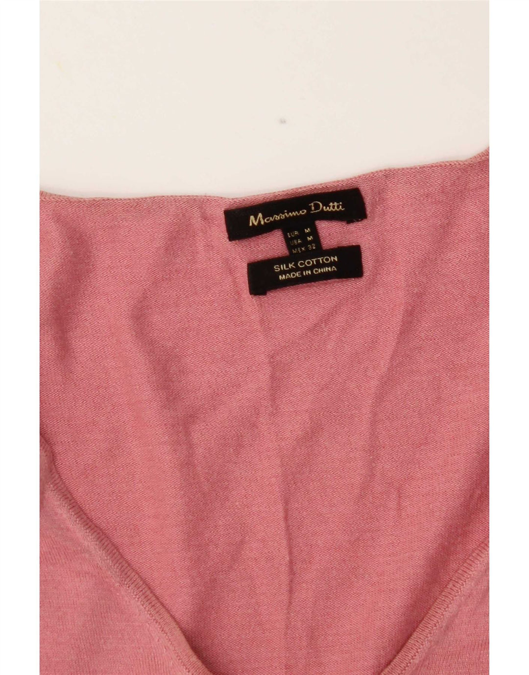 Suéter feminino Massimo Dutti com decote em V Reino Unido 12 seda rosa médio