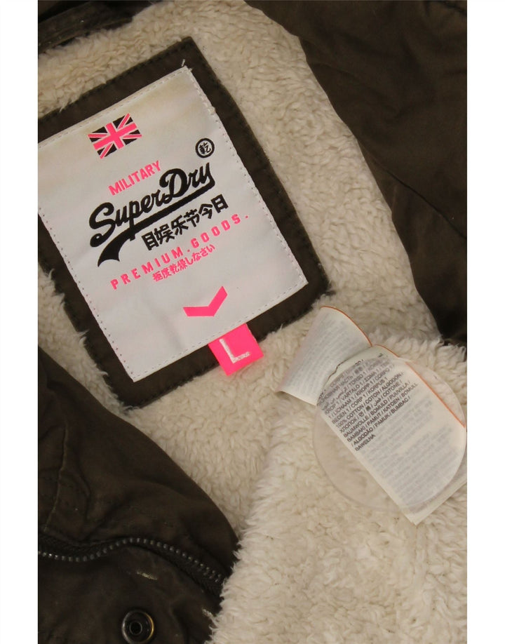 Jaqueta militar feminina Superdry UK 16 grande algodão cáqui