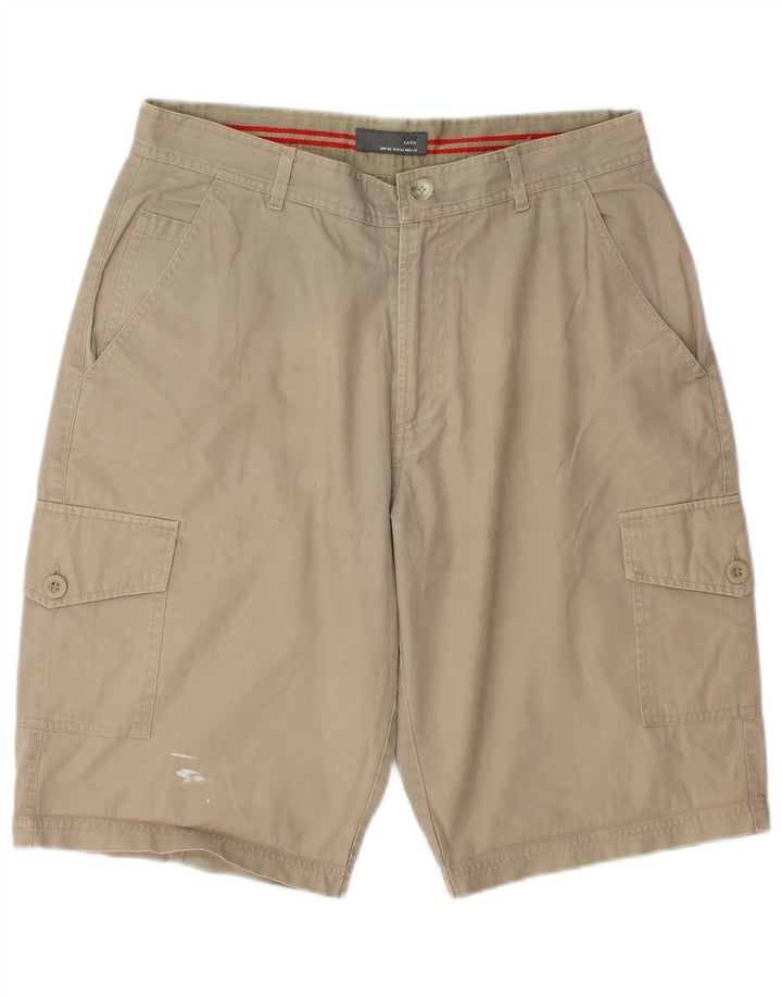 Zara Mens Cargo Shorts EU 42 Grande W32 Algodão Bege