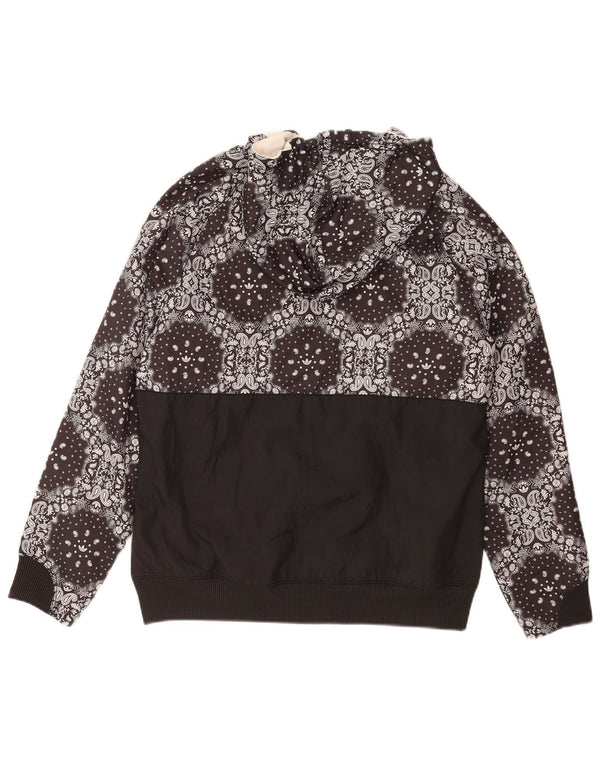 Suéter adidas feminino com capuz e zíper Reino Unido 16 grande poliéster preto paisley