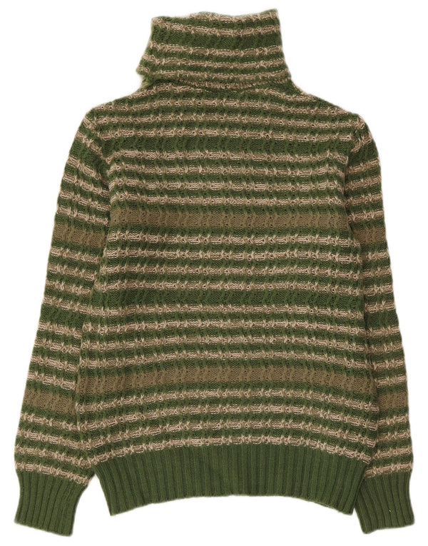 VINTAGE Womens Roll Neck Jumper Sweater UK 12 Medium Khaki Striped