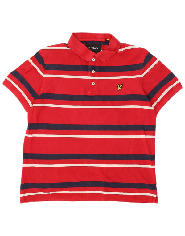 Camisa polo masculina Lyle & Scott grande listrada vermelha de algodão