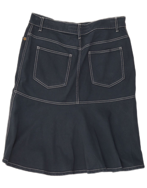 Escada Womens Denim A-Line Saia IT 40 Pequeno W32 Azul Marinho Algodão