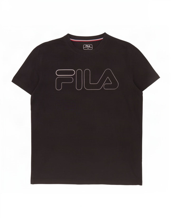 Fila Mens Graphic T-Shirt Top Médio Algodão Preto