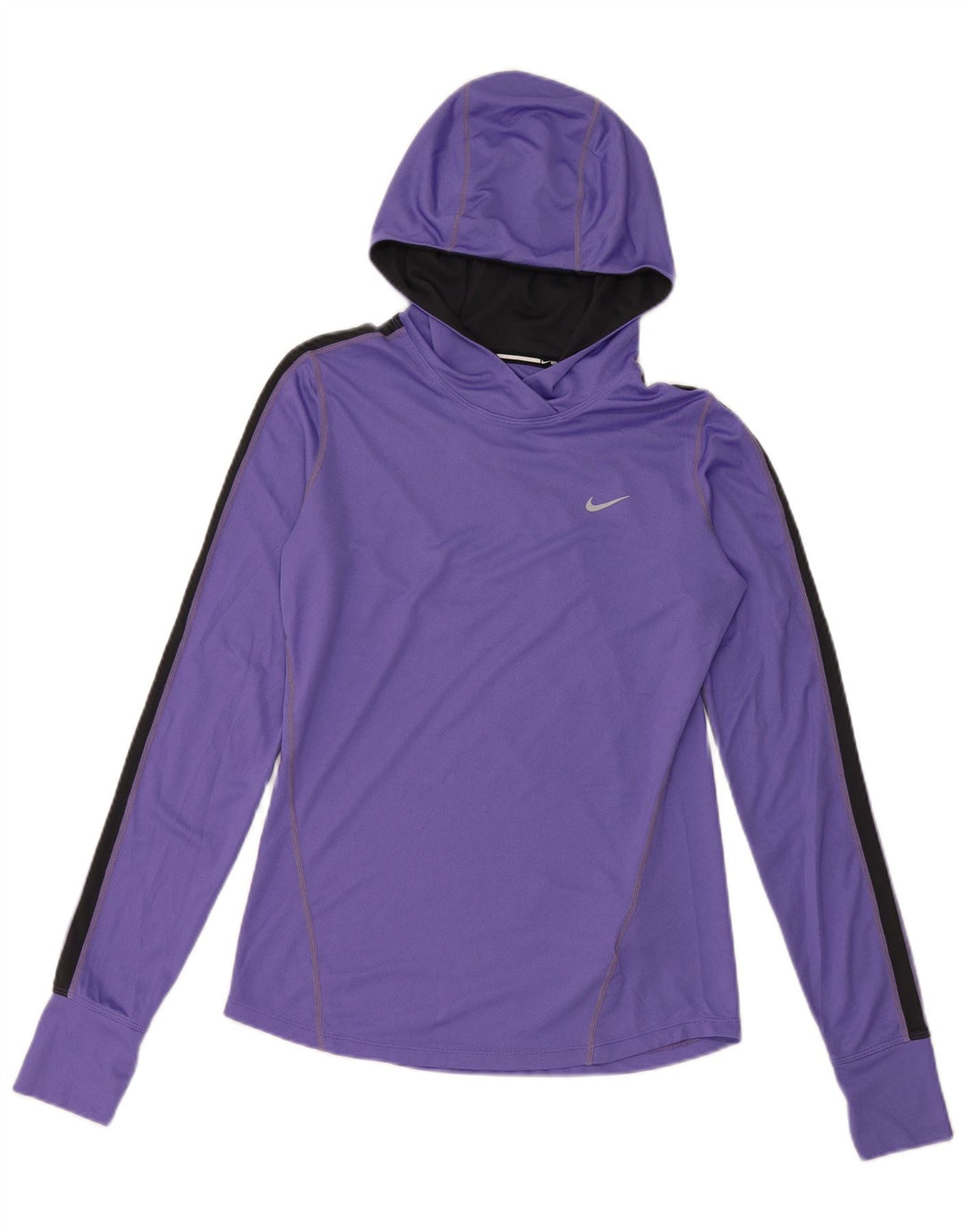 Top feminino NIKE Dri Fit com capuz manga comprida UK 10 pequeno roxo colorblock
