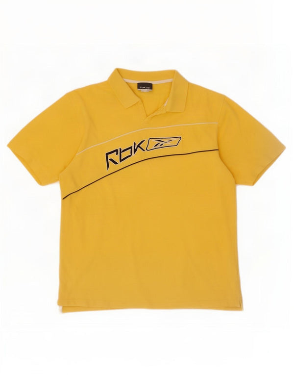 Camisa pólo gráfica masculina Reebok grande algodão amarelo