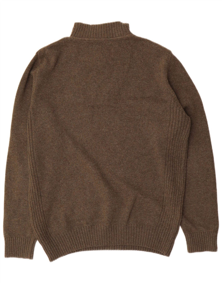 Suéter masculino Barbour com zíper e gola grande de lã cáqui