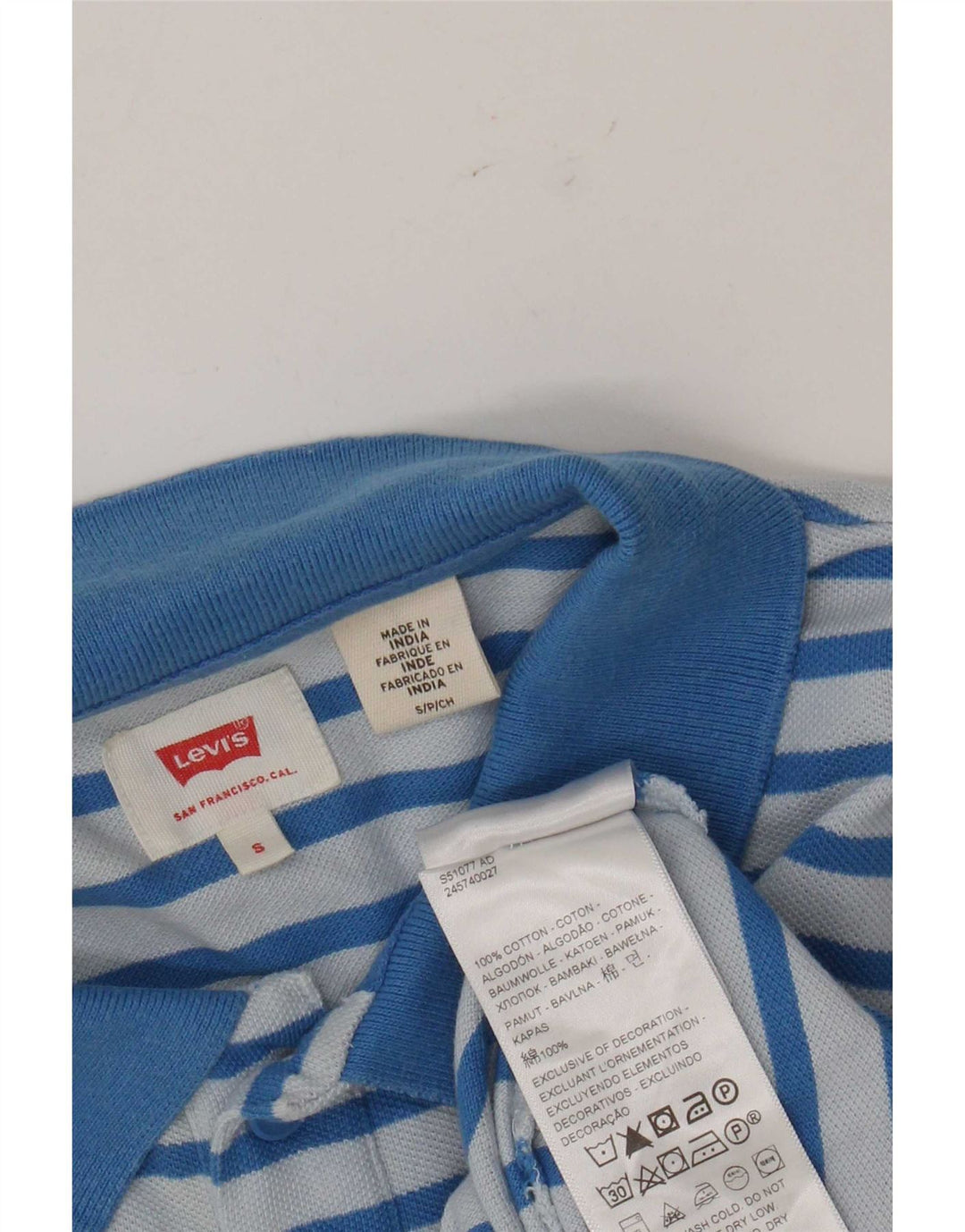 Camisa polo masculina Levi's pequena listrada azul de algodão
