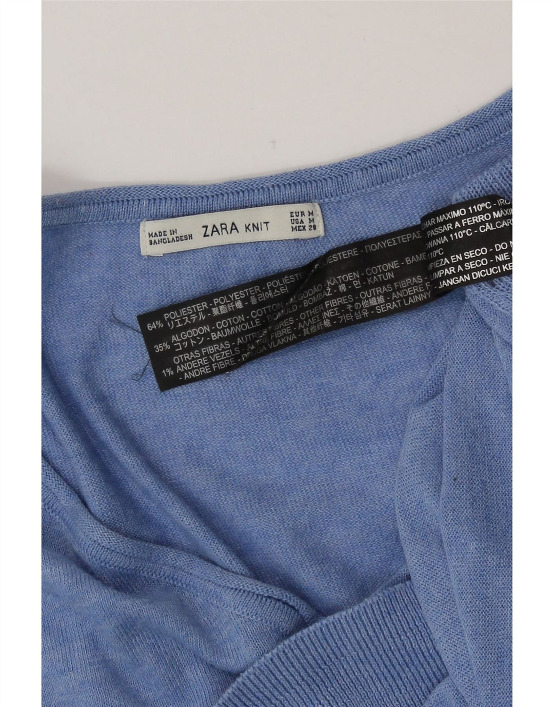 Suéter feminino Zara com decote em V UK 14 poliéster azul médio