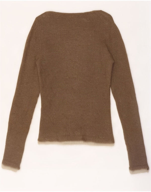 Suéter feminino vintage com gola canoa Reino Unido 8 pequeno marrom