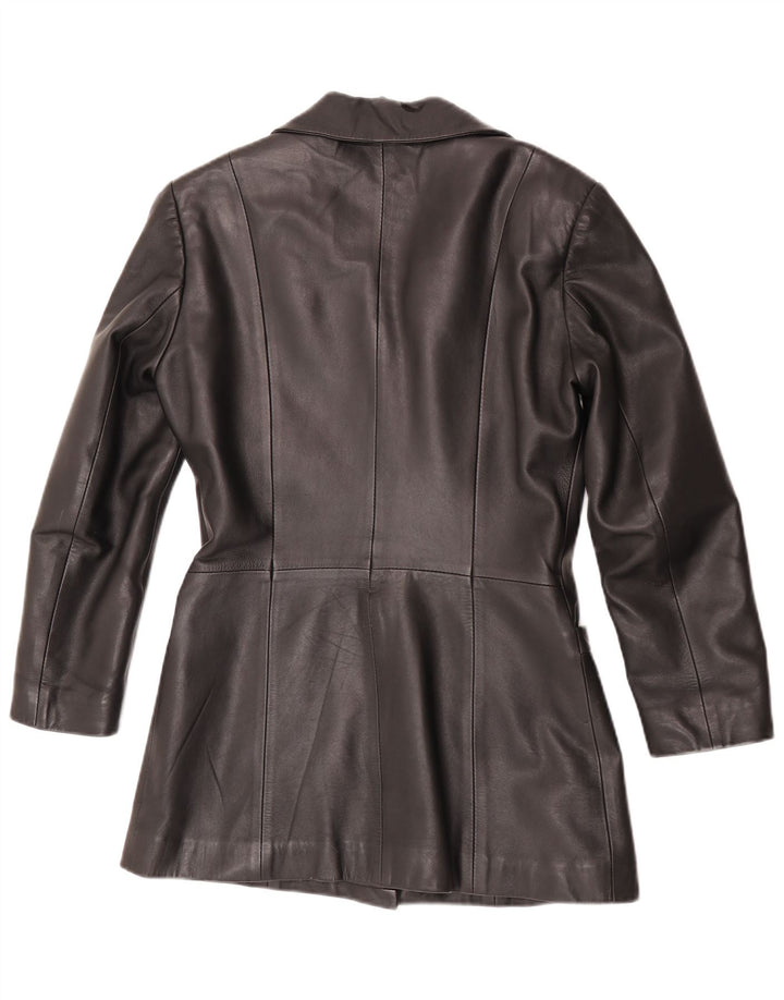 Jaqueta blazer de couro feminina vintage com 4 botões Reino Unido 10 couro preto pequeno