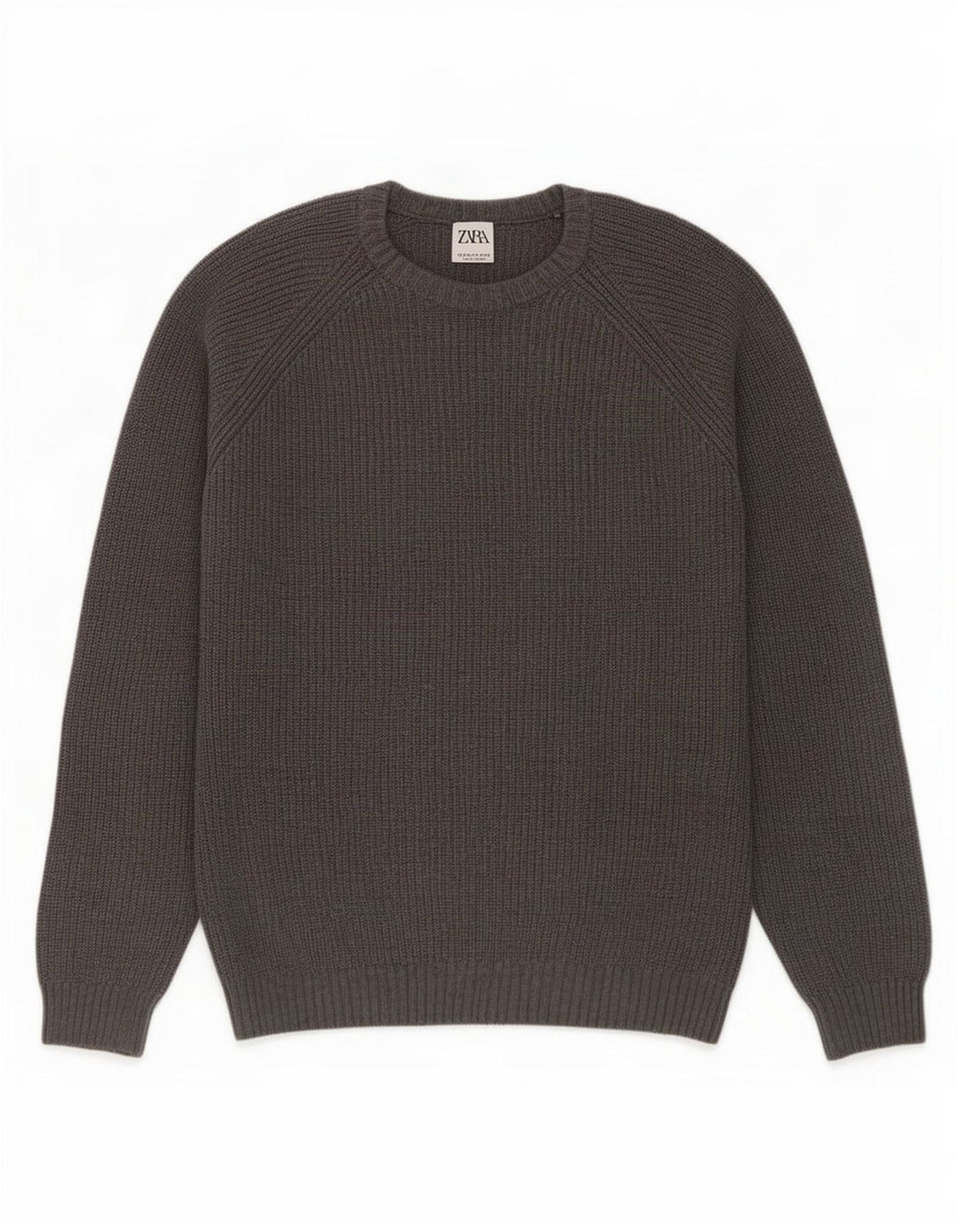 Zara Suéter masculino com gola redonda e algodão cinza médio