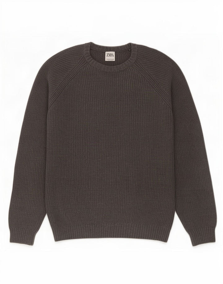 Zara Suéter masculino com gola redonda e algodão cinza médio