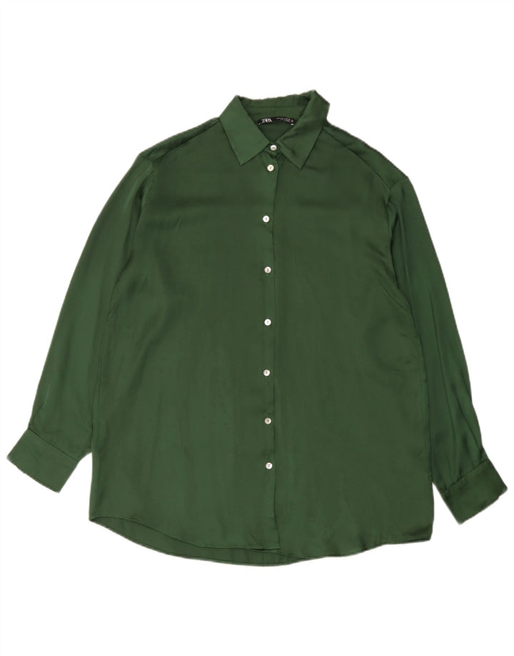 Camisa oversized feminina Zara UK 10 poliéster verde pequeno